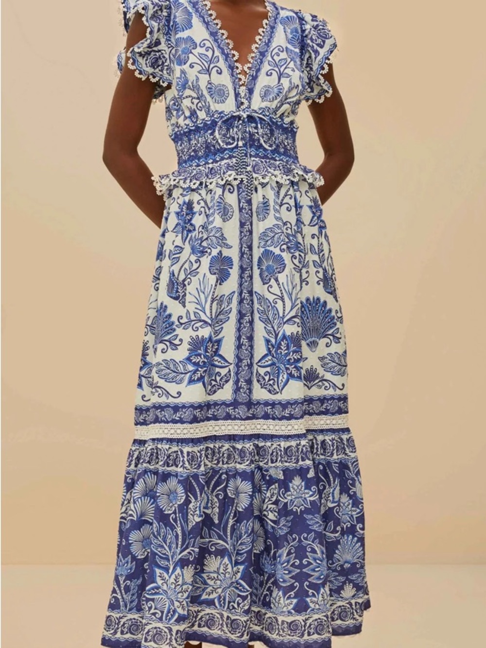 FARM Rio Blue and White Floral Maxi Dress